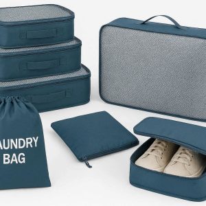 Set of 8 Packing Cubes for Suitcases Lightweight Travel Luggage Organizers with Laundry Bag and Shoe Pouch Blue