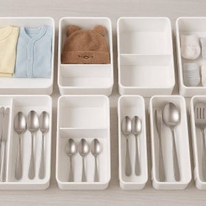 Multipurpose Expandable Drawer Organizers for Nursery Baby Clothes and Kitchen Cutlery Set of 8 Versatile White Plastic Dividers