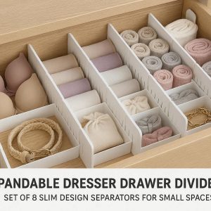 Expandable Dresser Drawer Dividers for Intimates and Accessories Organization Set of 8 Slim Design Separators for Small Spaces