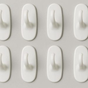 Decorative Small Command Style Hooks for Christmas Lights and Decorations Set of 8 White Plastic Wall Hangers Indoor