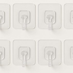 Mini Transparent Plastic Hooks for String Lights and Small Decor Set of 8 Damage Free Adhesive Wall Hangers