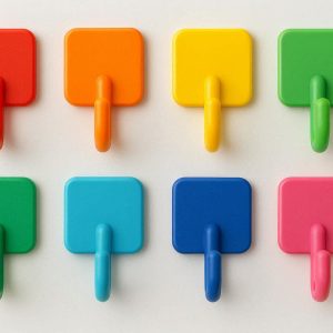 Colorful Small Plastic Hooks for Kids Room and Nursery Organization Set of 8 Vibrant Adhesive Wall Hangers