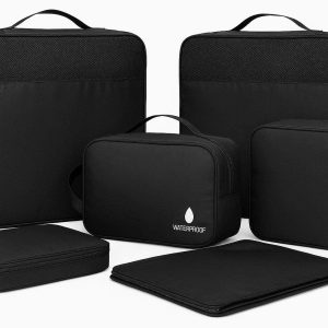 Professional Travel Gear 6 Piece Set Waterproof Packing Cubes for Suitcases Heavy Duty Luggage Organization System Black
