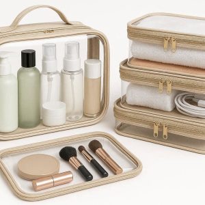 Clear View Travel Toiletry Bag Set and Packing Cubes for Toiletries Makeup Cosmetics and Small Travel Accessories