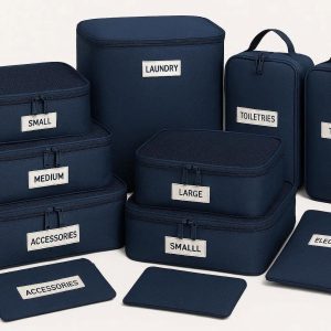 Large Capacity Packing Cubes for Family Travel 10 Piece Set Durable Luggage Organizers with Identification Labels Navy