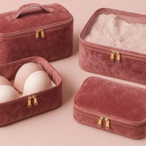 Luxury Velvet Interior Packing Cubes for Delicate Clothing and Lingerie Premium Travel Organizers for Women Pink Set