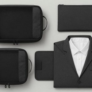 Business Travel Essential Packing Cubes with Shirt Folder and Document Pouch Professional Luggage Organizer Set Charcoal